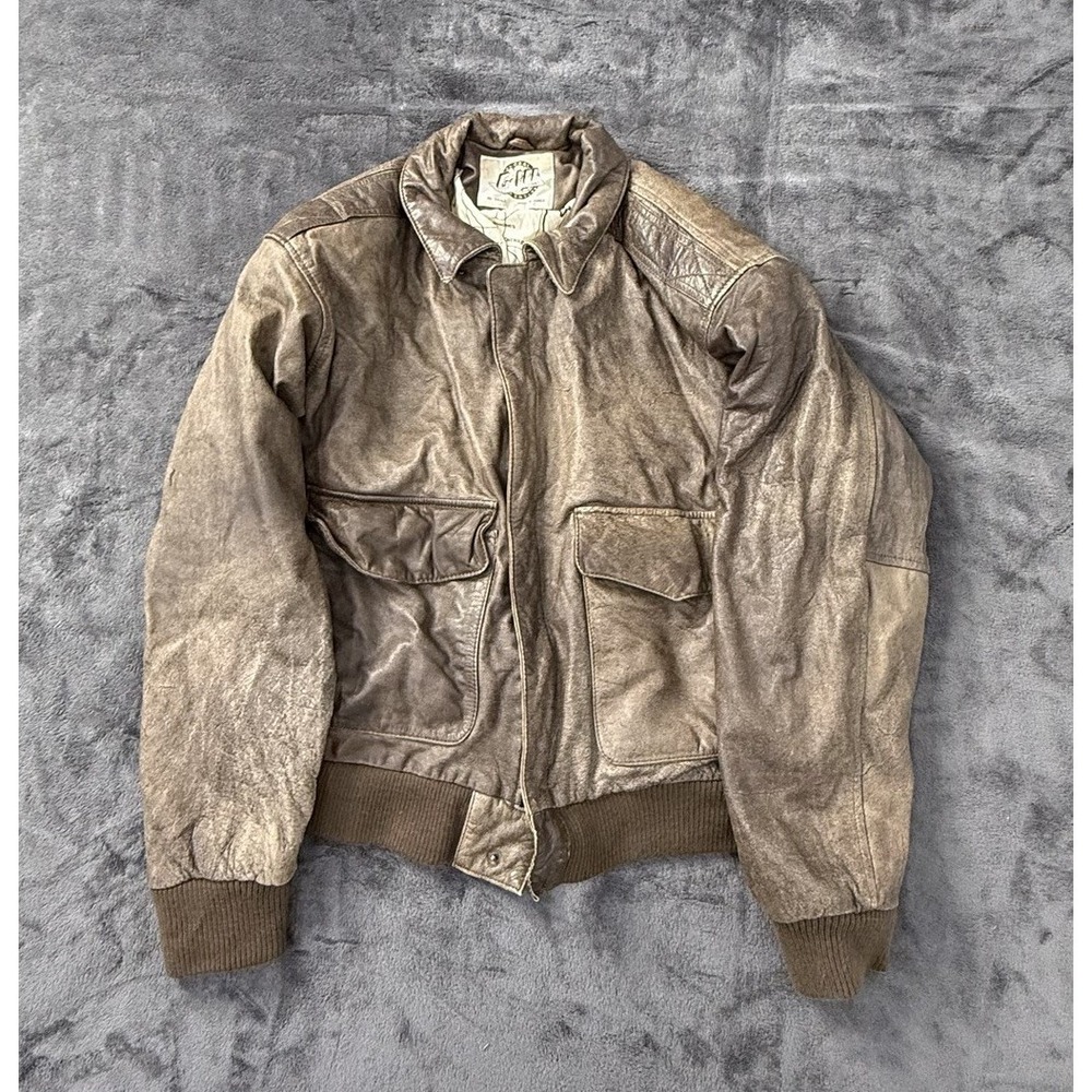 Vintage Global Identity Leather Jacket Mens Medium G-III Map Bomber